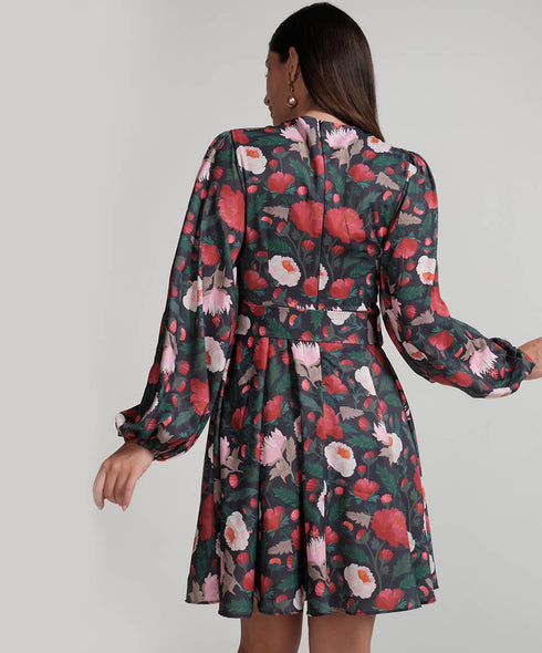 Sleeve Puffed Printed Short Dress